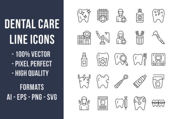 50 Dental Care Line Icons: Design & Use