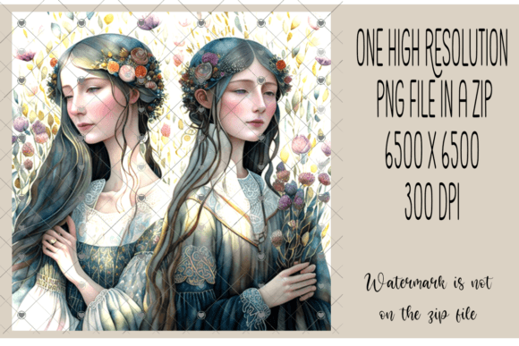 Bringing Soft Elegance to Your Space: The Watercolor of Two Women with Flowers