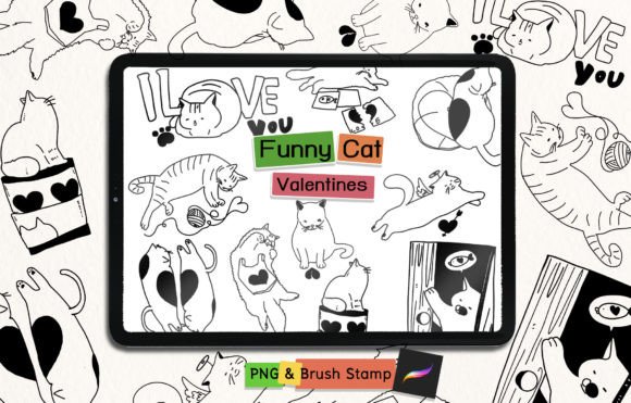 Valentine Funny Cat PNG Brush Stamp