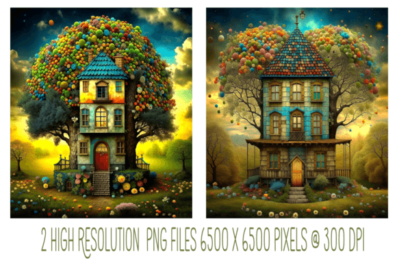 Whimsical Patchwork Treehouses Set of 2: A Review for Digital Creators