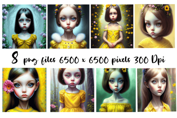 Young Girls in Yellow Dresses Set of 8